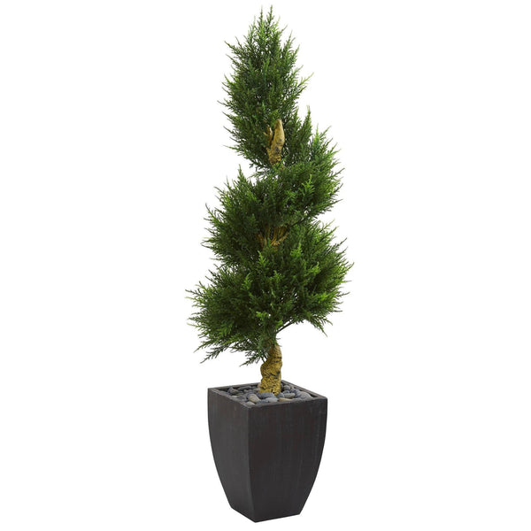 5.5’ Cypress Spiral Artificial Tree in Black Wash Planter (Indoor/Outdoor)