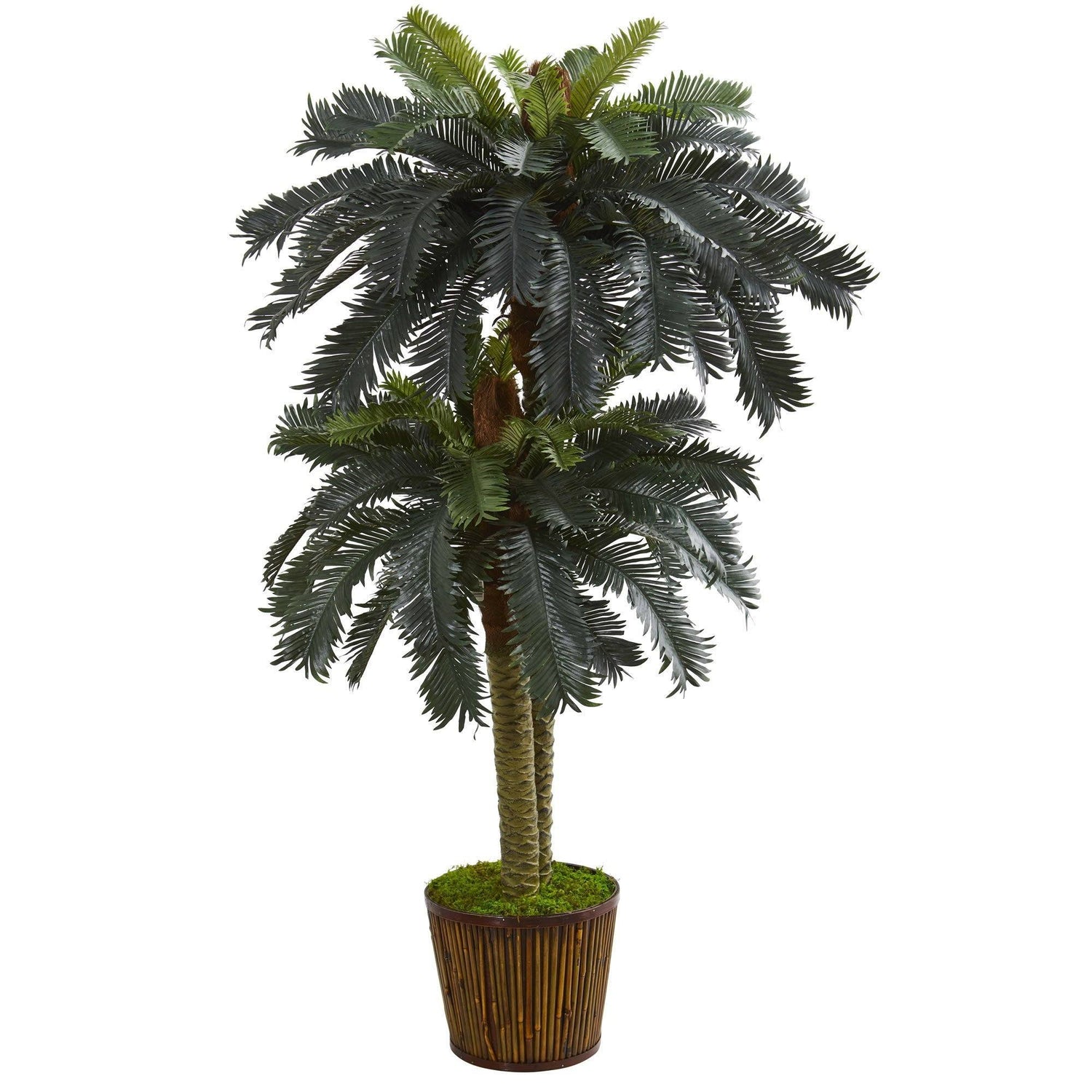 5.5’ Double Sago Palm Artificial Tree in Wood Planter