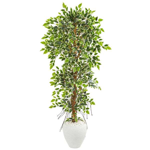 5.5’ Elegant Ficus Artificial Tree in White Planter