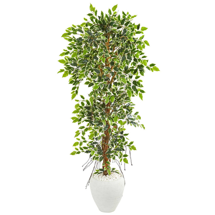 5.5’ Elegant Ficus Artificial Tree in White Planter Nearly Natural