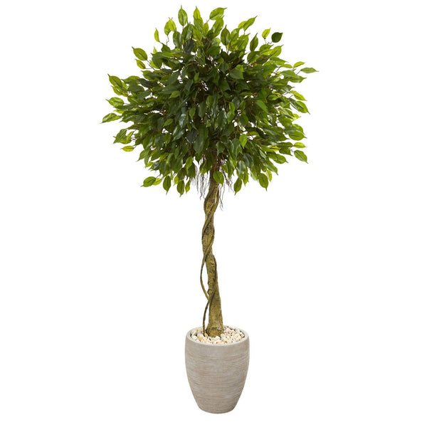 5.5’ Ficus Artificial Tree in Oval Planter(Indoor/Outdoor)