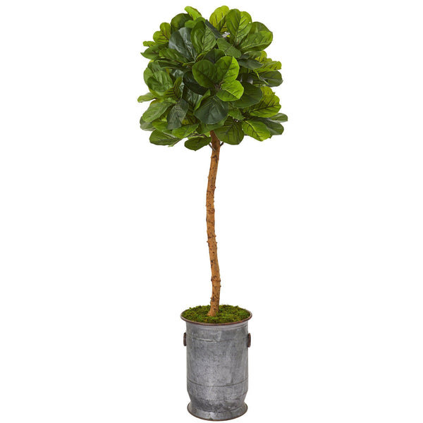 5.5’ Fiddle Leaf Artificial Tree in Copper Trimmed Metal Planter (Real Touch)