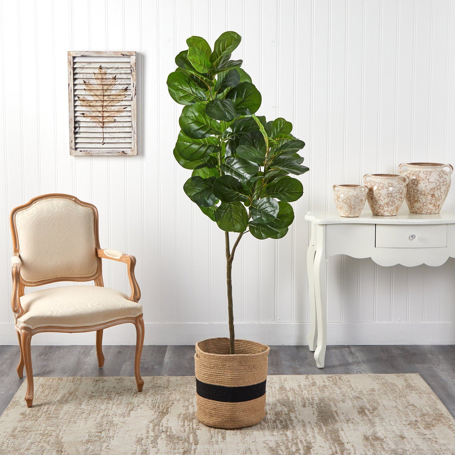 5.5’ Fiddle Leaf Fig Artificial Tree in Handmade Natural Cotton Planter