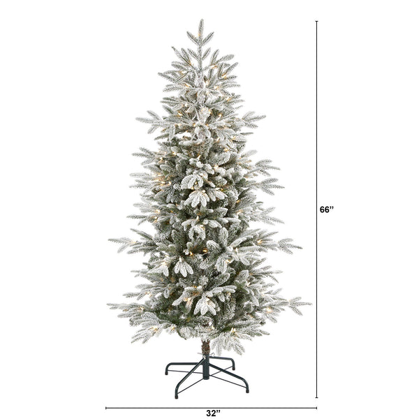 5.5’ Flocked Manchester Spruce Artificial Christmas Tree with 200 Lights and 560 Bendable Branches