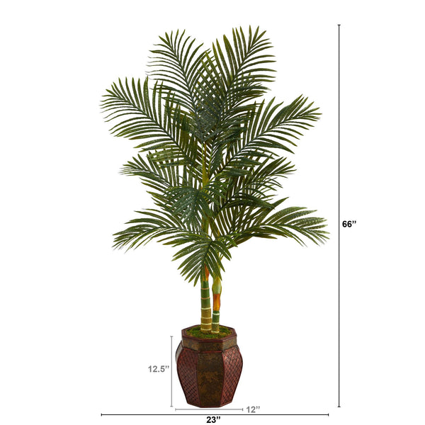 5.5’ Golden Cane Artificial Palm Tree in Decorative Planter