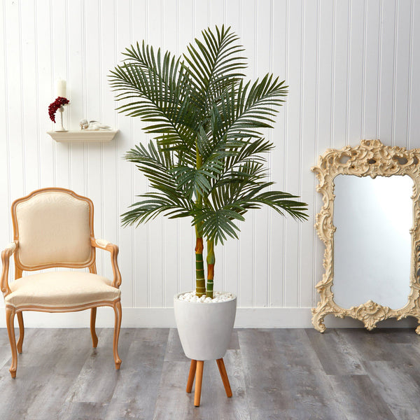 5.5’ Golden Cane Artificial Palm Tree in White Planter