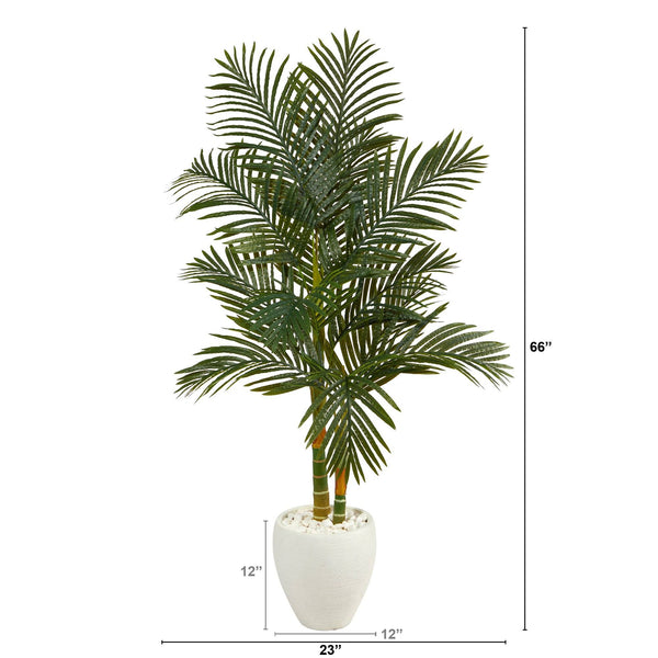 5.5’ Golden Cane Artificial Palm Tree in White Planter