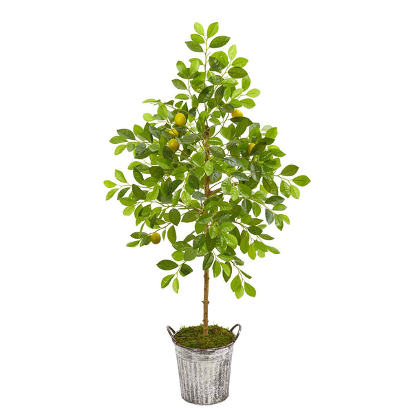 55” Lemon Artificial Tree in Vintage Metal Pail