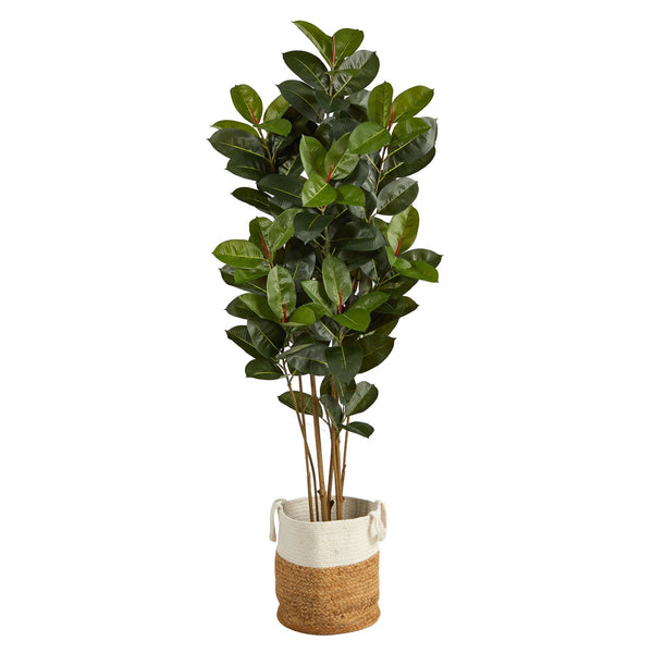 5.5’ Oak Artificial Tree in Handmade Natural Jute and Cotton Planter UV Resistant (Indoor/Outdoor)
