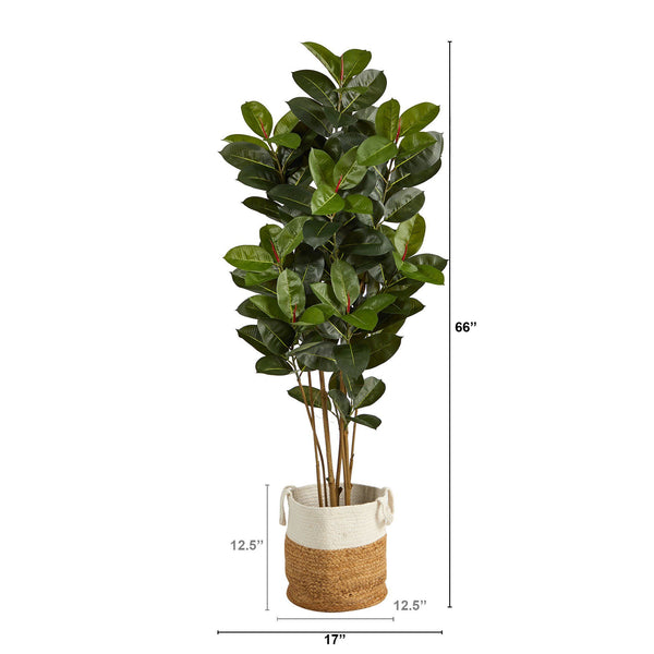 5.5’ Oak Artificial Tree in Handmade Natural Jute and Cotton Planter UV Resistant (Indoor/Outdoor)