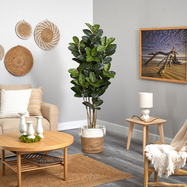 5.5’ Oak Artificial Tree in Handmade Natural Jute and Cotton Planter UV Resistant (Indoor/Outdoor)