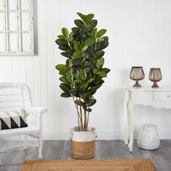 5.5’ Oak Artificial Tree in Handmade Natural Jute and Cotton Planter UV Resistant (Indoor/Outdoor)
