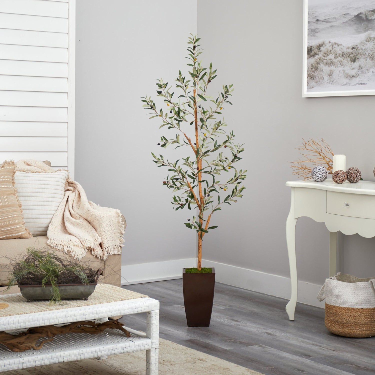 7.5' Olive Artificial Tree in Decorative Planter