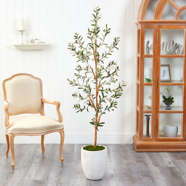 5.5’ Olive Artificial Tree in White Planter