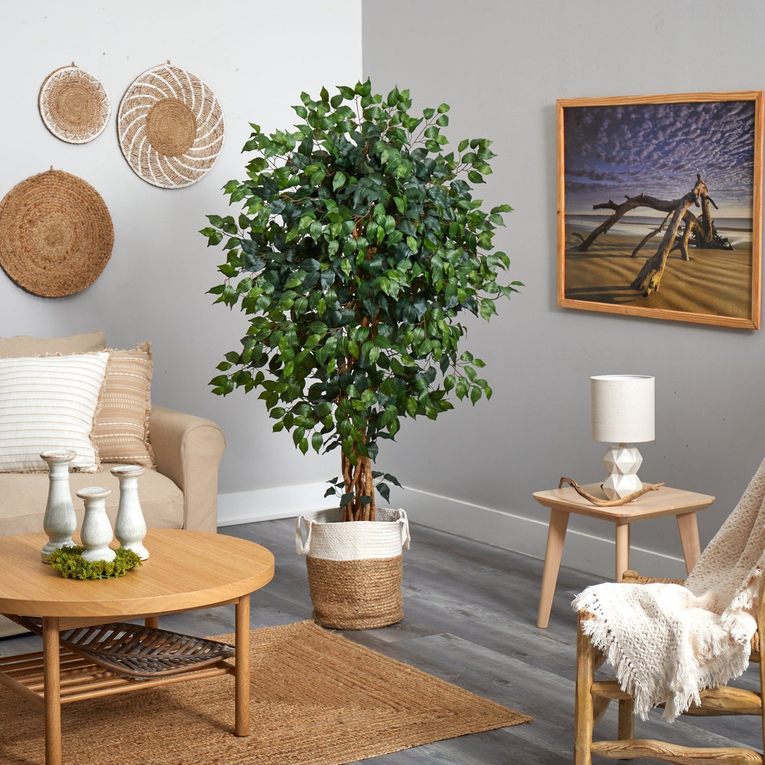 5.5’ Palace Ficus Artificial Tree with in Handmade Natural Jute and Cotton Planter