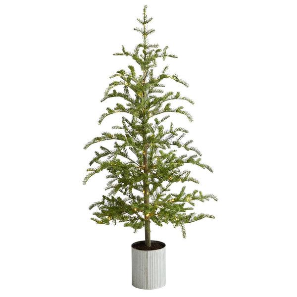 5.5’ Pre-Lit Pine Artificial Christmas Tree in Decorative Planter with 150 Lights