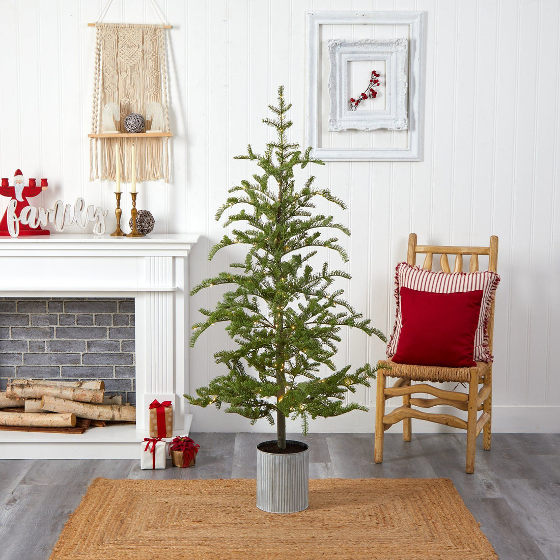 pre lit artificial indoor plants 5.5' Pre-Lit Pine Artificial Christmas Tree in Decorative Planter with 150  Lights