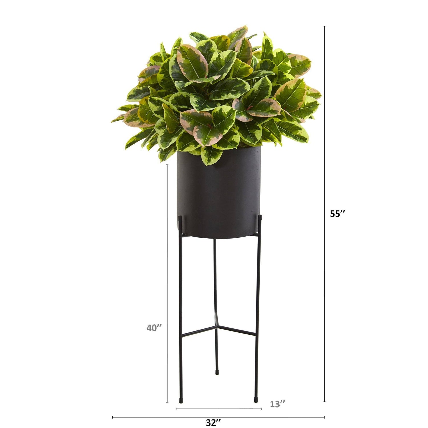 55” Rubber Leaf Artificial Plant in Black Planter with Stand (Real Touch)