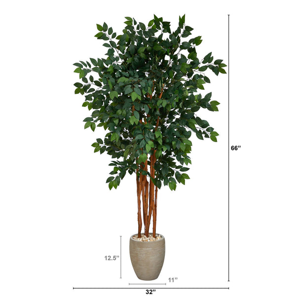 5.5’ Sakaki Artificial Tree with 1470 Bendable Branches in Sand Colored Planter