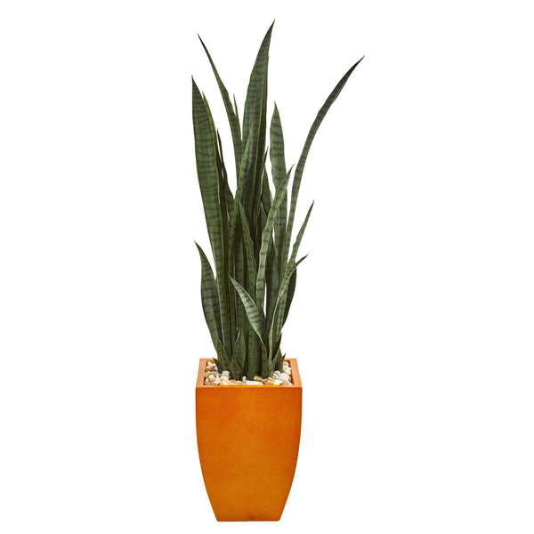 orange snake plant 55” Sansevieria Artificial Plant in Orange Planter