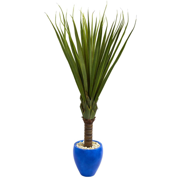 5.5’ Spiky Agave Artificial Plant in Blue Oval Planter