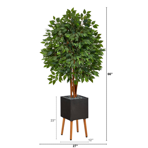 5.5’ Super Deluxe Artificial Ficus Tree in Black Planter with Stand