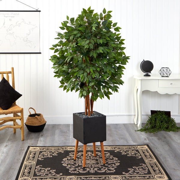 5.5’ Super Deluxe Artificial Ficus Tree in Black Planter with Stand