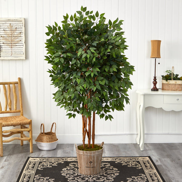 5.5’ Super Deluxe Ficus Artificial Tree in Decorative Rustic Planter
