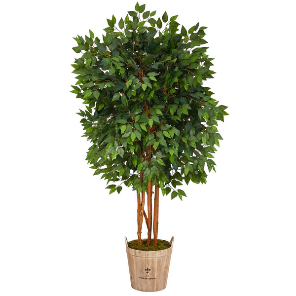 5.5’ Super Deluxe Ficus Artificial Tree in Decorative Rustic Planter