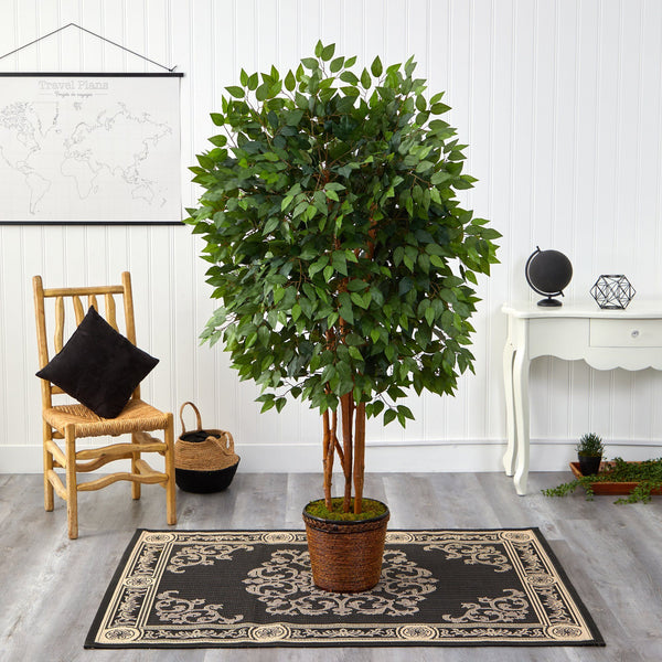 5.5’ Super Deluxe Ficus Artificial Tree in Wicker Planter
