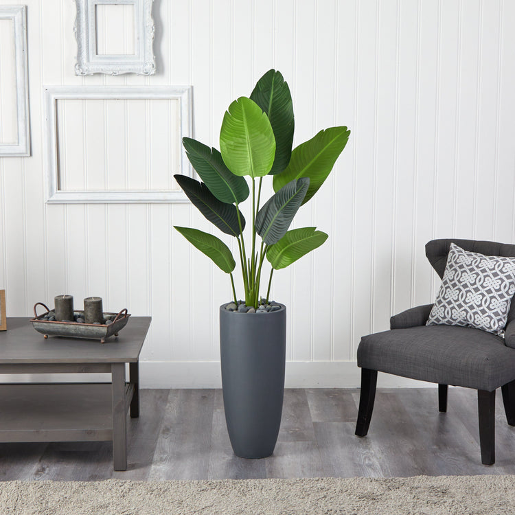 5.5’ Traveler's Palm Artificial Tree in Gray Planter Nearly Natural