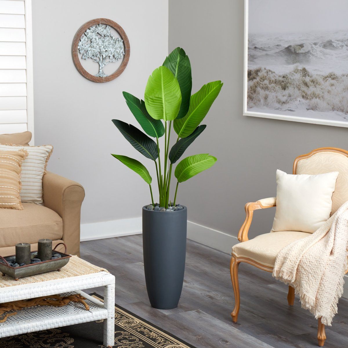 5.5’ Traveler's Palm Artificial Tree in Gray Planter