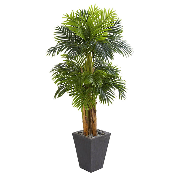 5.5’ Triple Areca Palm Artificial Tree in Slate Finish Planter