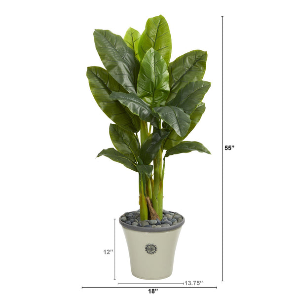 55” Triple Stalk Artificial Banana Tree in Decorative Planter (Real Touch)