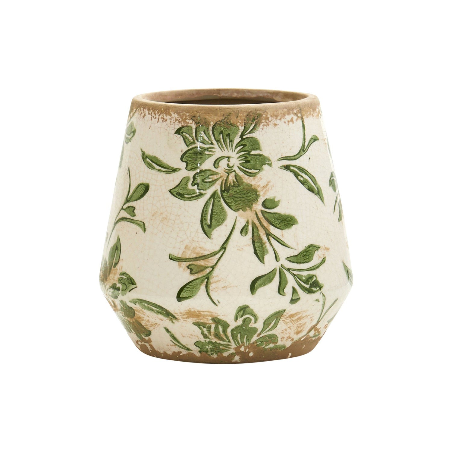 5.5” Tuscan Ceramic Green Scroll Planter