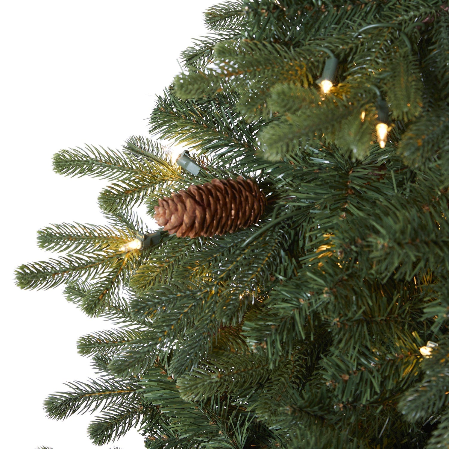 5.5’ Yukon Mountain Fir Artificial Christmas Tree with 250 Clear Lights, Pine Cones and 800 Bendable Branches