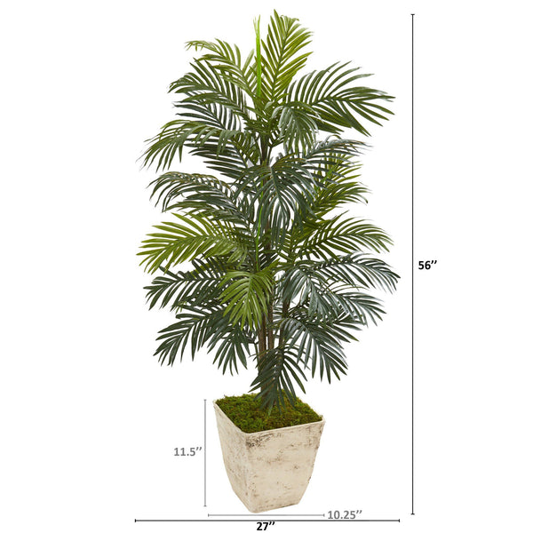 56” Areca Palm Artificial Plant in Country White Planter