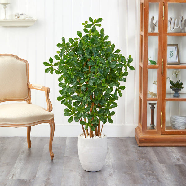 56” Black Olive Artificial Tree in White Planter