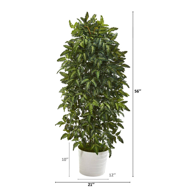 56” Bracken Fern Artificial Plant in White Tin Planter