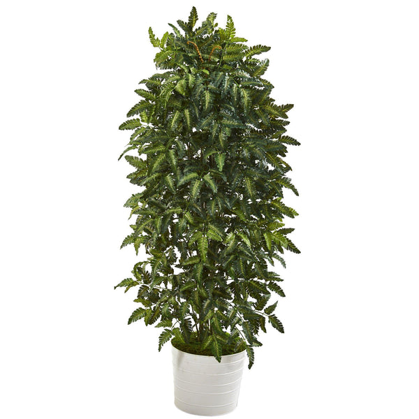 56” Bracken Fern Artificial Plant in White Tin Planter