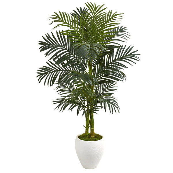 56” Golden Cane Artificial Palm Tree in White Planter