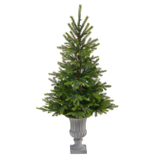 56” North Carolina Spruce Artificial Christmas Tree with 100 Clear Lights and 207 Bendable Branches in Decorative Urn