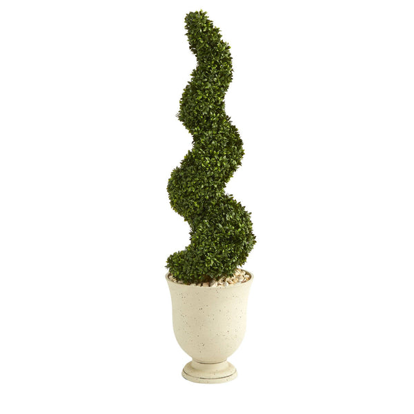 56” Spiral Hazel Leaf Artificial Topiary Tree in Decorative Urn