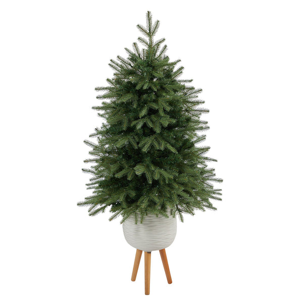 56” Vancouver Fir “Natural Look” Artificial Christmas Tree with 250 Clear LED Lights and 814 Bendable Branches in White Planter with Stand