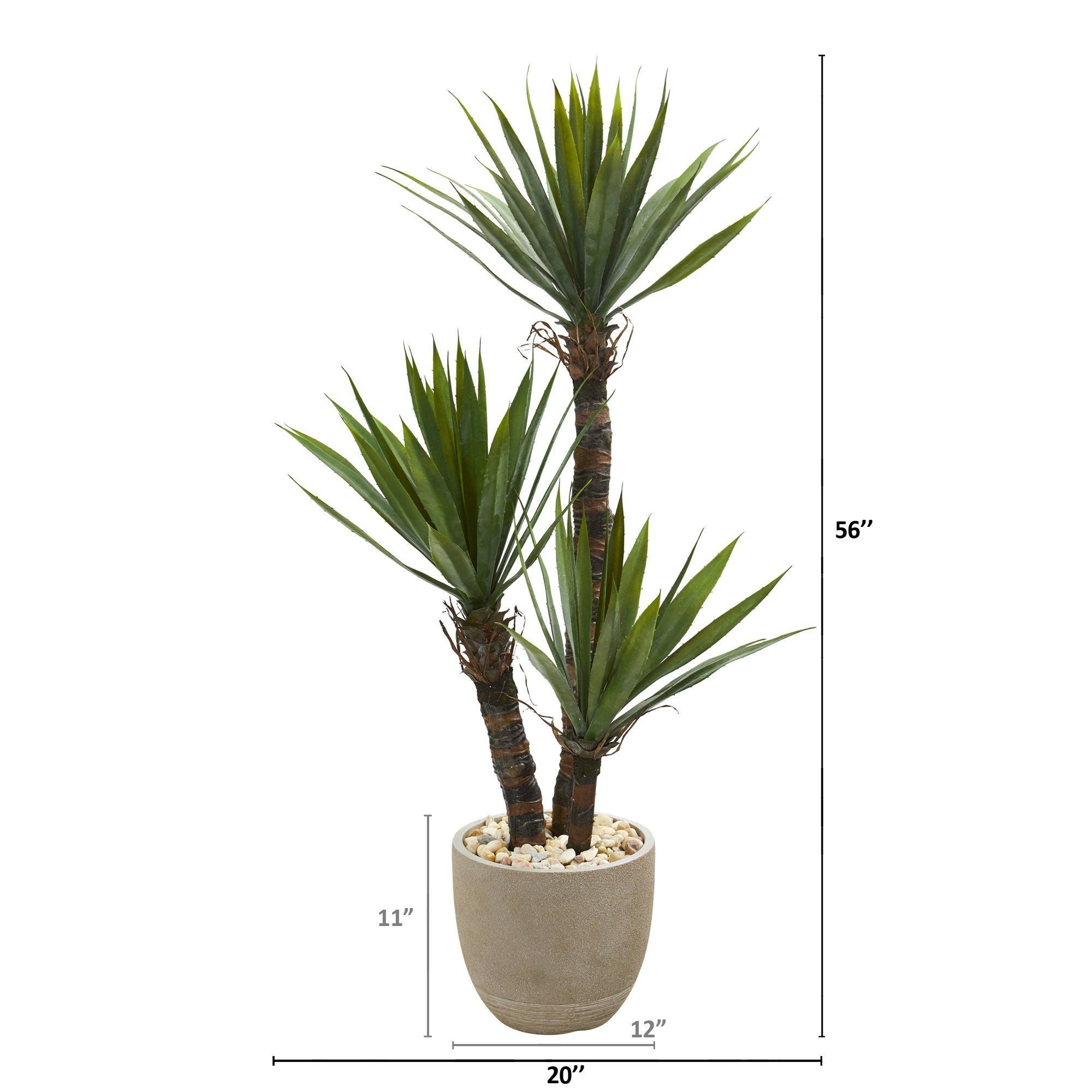 56” Yucca Artificial Tree in Sandstone Planter | Nearly Natural