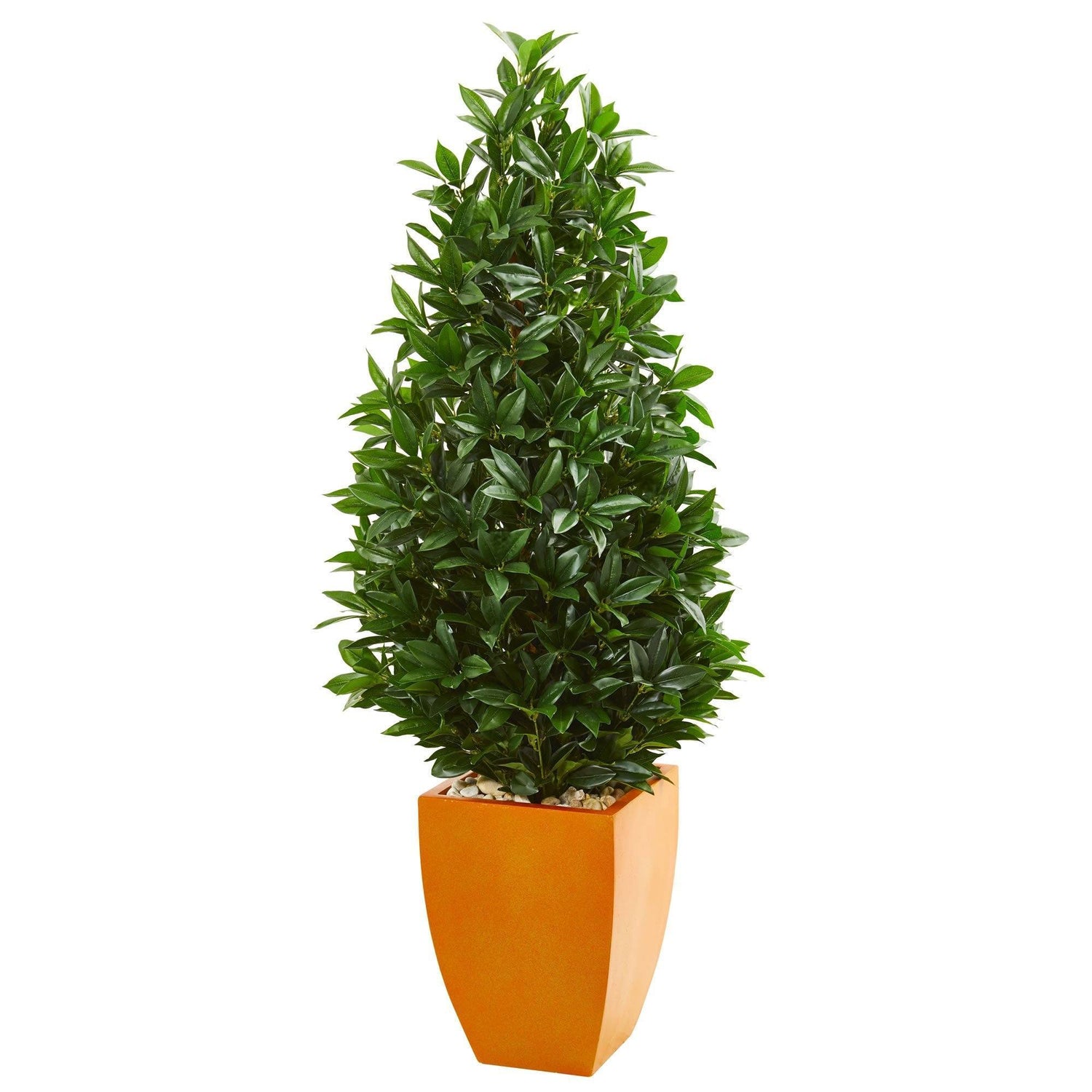 57” Bay Leaf Artificial Topiary Tree in Orange Planter  (Indoor/Outdoor)