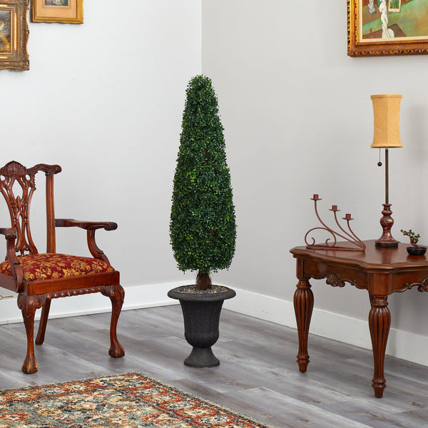 57” Boxwood Topiary Artificial Tree in Charcoal Urn UV Resistant (Indoor/Outdoor)