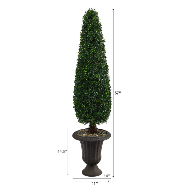 57” Boxwood Topiary Artificial Tree in Charcoal Urn UV Resistant (Indoor/Outdoor)