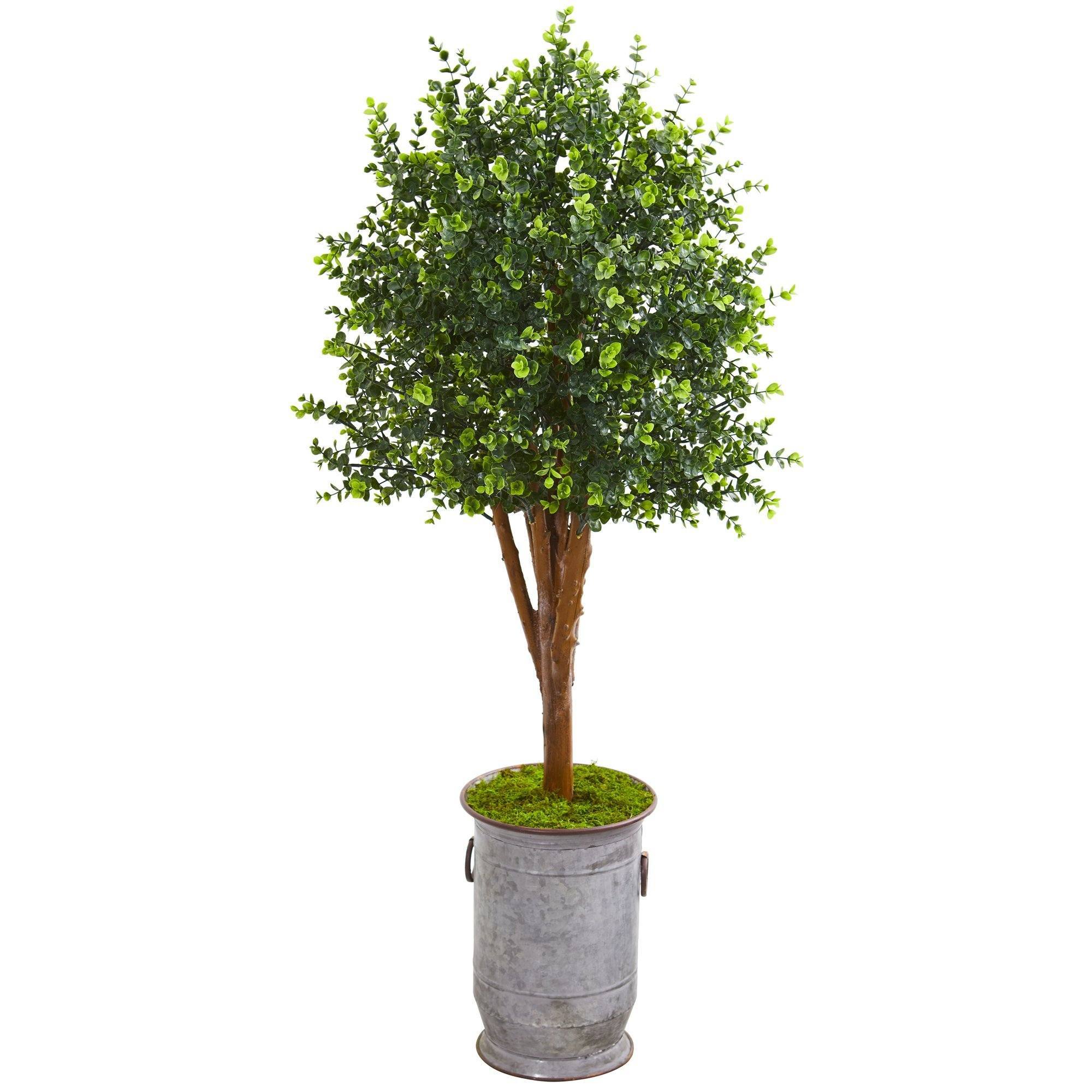 57” Eucalyptus Artificial Tree in Metal Planter UV Resistant (Indoor ...