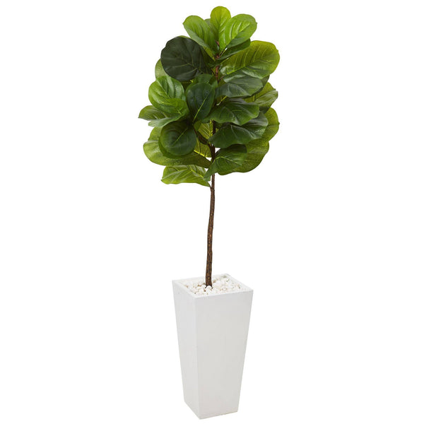 57” Fiddle Leaf Artificial Tree in White Planter (Real Touch)